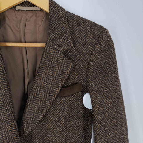 バーバリーズ BURBERRYS イングランド製 パネルレザー アジャスター ヘリンボーン ウール1Bテーラードジャケット レディース