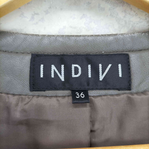 インディヴィ INDIVI lamb leather ラムレザー ノーカラーレザージャケット レディース 36