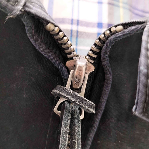 ポロバイラルフローレン Polo by RALPH LAUREN 90S ポニー 刺繍 裏地マドラスチェック コットン ハリントン ジャケット スウィングトップ ブルゾン ベル型 TALON ジップ メンズ import:S