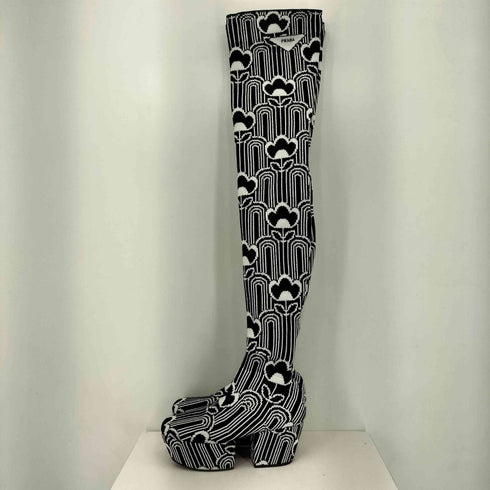 プラダ PRADA ジャガードニット プラットフォームブーツ レディース 40
