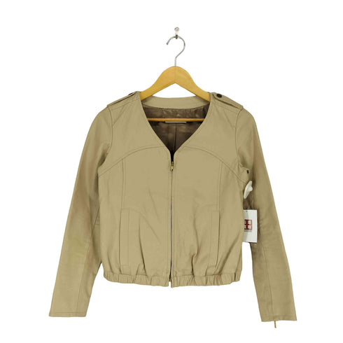 SPB pig leather エポレット付き ノーカラーレザージャケット レディース import:M