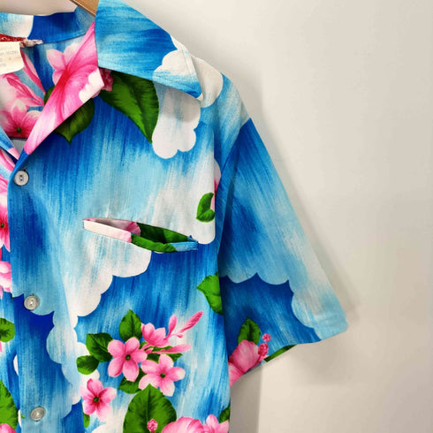 Sun Casuals 0f Hawaii 総柄 花柄 ハイビスカス 開襟 オープンカラー S/S アロハシャツ メンズ import:M
