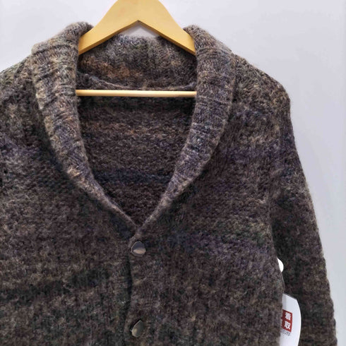 イタリア製 ウッドデザインボタン メランジ アルパカ混 ショールカラー ニット カーディガン メンズ EUR:50