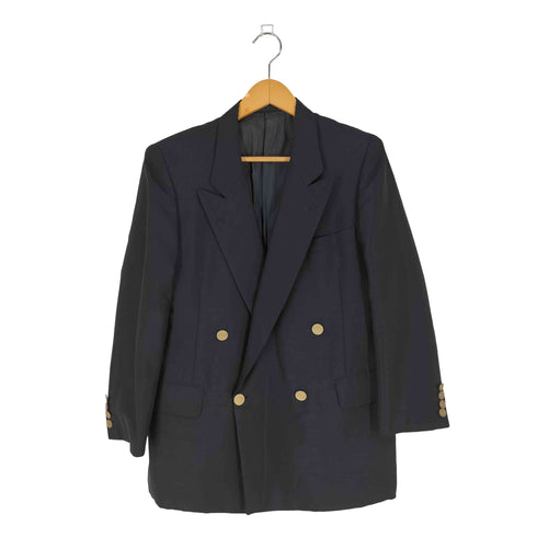 バーバリーズ BURBERRYS WOOL MOHAIR ロゴボタン ダブル 紺ブレザー メンズ