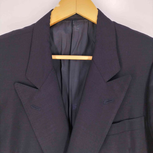 バーバリーズ BURBERRYS WOOL MOHAIR ロゴボタン ダブル 紺ブレザー メンズ