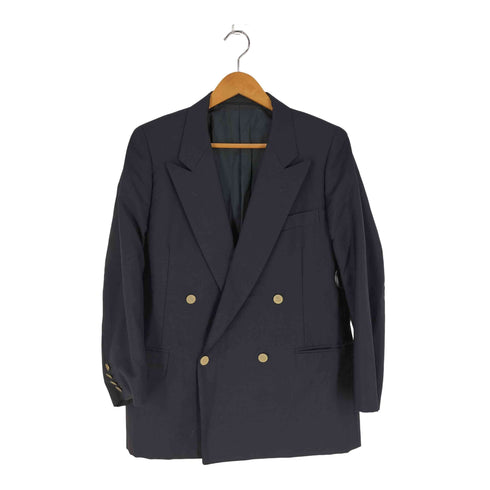 バーバリーズ BURBERRYS WOOL MOHAIR ロゴボタン ダブル 紺ブレザー メンズ