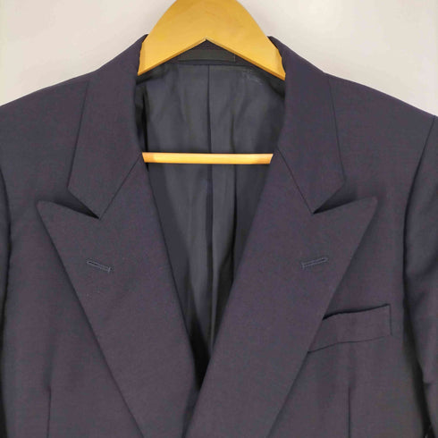 バーバリーズ BURBERRYS WOOL MOHAIR ロゴボタン ダブル 紺ブレザー メンズ