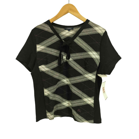 バーバリーロンドン BURBERRY LONDON ギンガムチェック ロゴ刺繍 ボウタイ S/S ニット レディース US:4