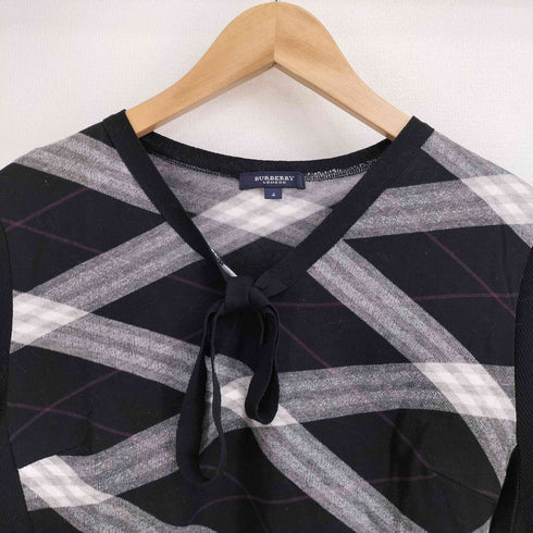 バーバリーロンドン BURBERRY LONDON ギンガムチェック ロゴ刺繍 ボウタイ S/S ニット レディース US:4