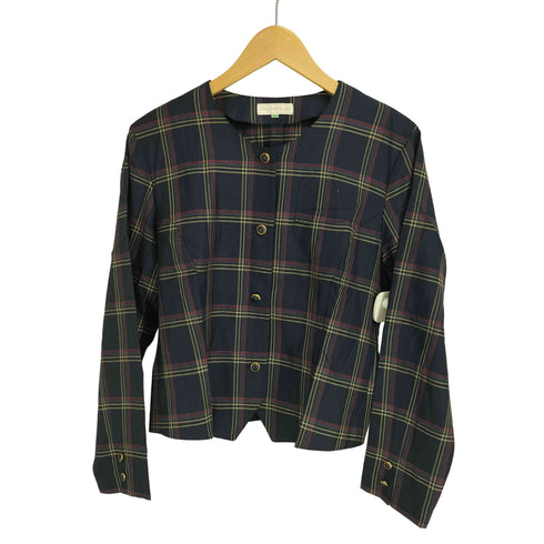 バーバリーズ BURBERRYS 90S ウールシルク混 チェック ノーカラージャケット レディース 9R