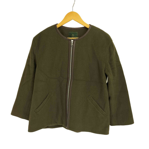 PECOLAMB ウール100 ポイントレザー ノーカラージャケット レディース FR:38