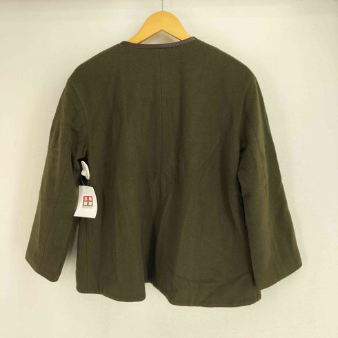 PECOLAMB ウール100 ポイントレザー ノーカラージャケット レディース FR:38