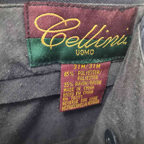 Cellini UOMO ポリ レーヨン 2タック スラックス パンツ 裾ダブル メンズ 31M