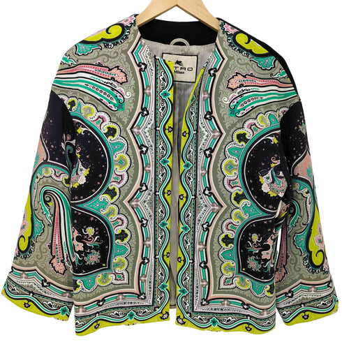 エトロ ETRO イタリア製 ペイズリー ボタンレス ノーカラージャケット レディース EUR:38