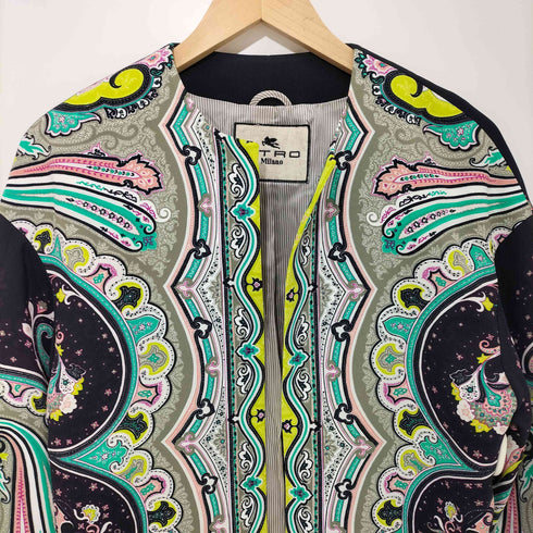 エトロ ETRO イタリア製 ペイズリー ボタンレス ノーカラージャケット レディース EUR:38