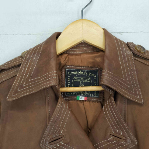 Leonardo da Vinci MADE IN ITALY GENUINE LEATHER リアルレザーダブルトレンチコート レディース 38