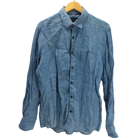 ジョセフアボード JOSEPH ABBOUD FINEST ITALIAN FABRICS イタリア製 生地 L/S 麻 リネン 100% シャツ 襟芯 メンズ LL