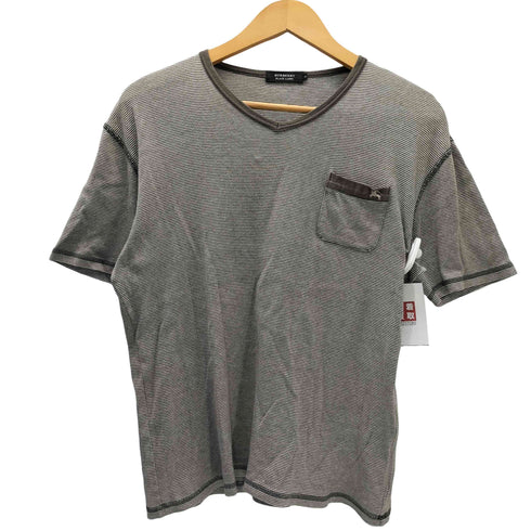 バーバリーブラックレーベル BURBERRY BLACK LABEL ポケット ロゴ 刺繍 Vネック S/S ボーダー Yシャツ メンズ 3