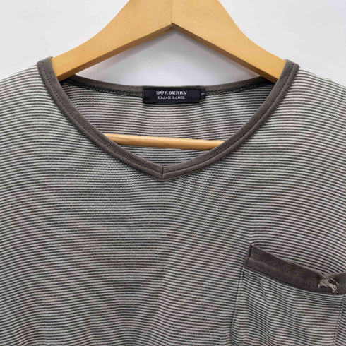 バーバリーブラックレーベル BURBERRY BLACK LABEL ポケット ロゴ 刺繍 Vネック S/S ボーダー Yシャツ メンズ 3