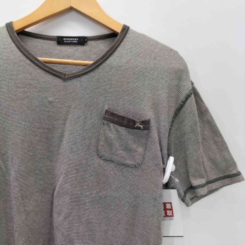 バーバリーブラックレーベル BURBERRY BLACK LABEL ポケット ロゴ 刺繍 Vネック S/S ボーダー Yシャツ メンズ 3
