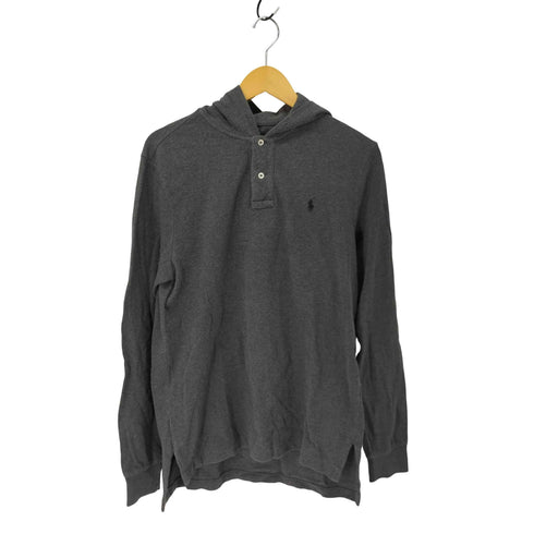 ポロバイラルフローレン Polo by RALPH LAUREN 90S ポニー刺繍 ハーフボタン コットン 鹿の子 フード付 L/S ポロシャツ メンズ import:M