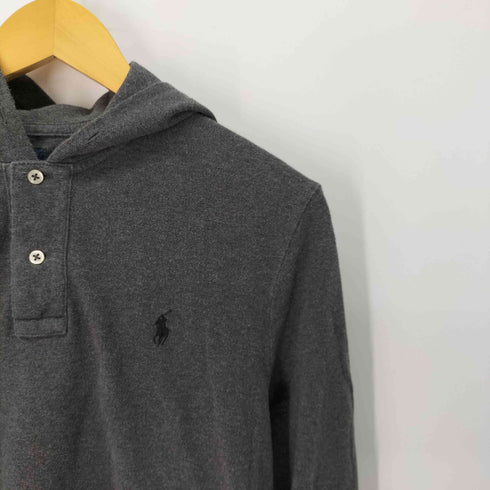ポロバイラルフローレン Polo by RALPH LAUREN 90S ポニー刺繍 ハーフボタン コットン 鹿の子 フード付 L/S ポロシャツ メンズ import:M
