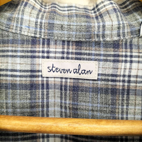 スティーブンアラン Steven Alan リネン100 チェック柄開襟シャツ メンズ M