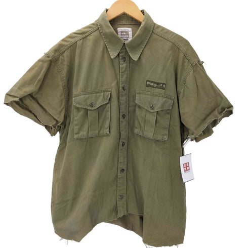 ラングラー Wrangler ロゴ ワッペン ミリタリー S/S シャツ カットオフ メンズ import:XL