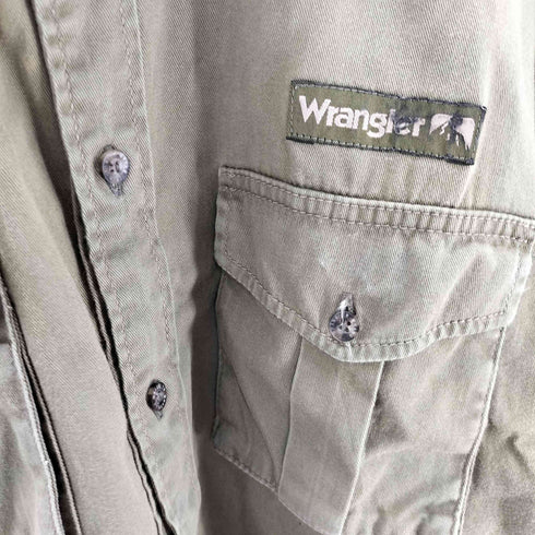 ラングラー Wrangler ロゴ ワッペン ミリタリー S/S シャツ カットオフ メンズ import:XL