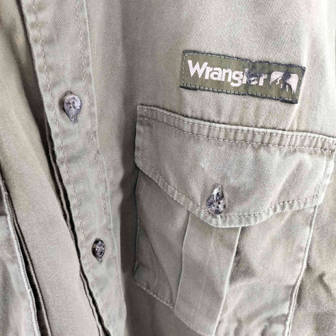 ラングラー Wrangler ロゴ ワッペン ミリタリー S/S シャツ カットオフ メンズ import:XL