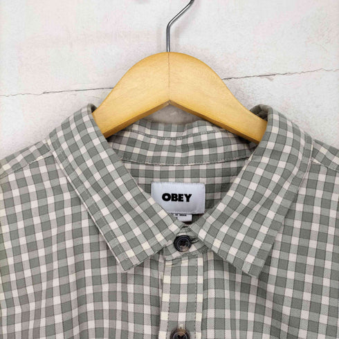 オベイ OBEY ロゴ刺繍チェックシャツ メンズ XL
