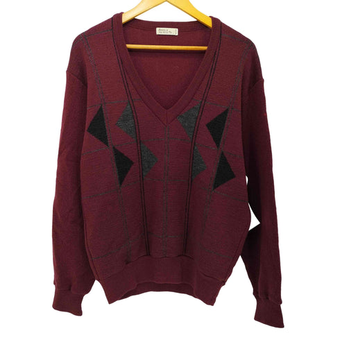 アーノルドパーマー Arnold Palmer 90s 総柄 ウール Vネック ニットセーター メンズ import:L