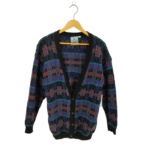 Pure new wool ウールチェック ショールカラー カーディガン メンズ M