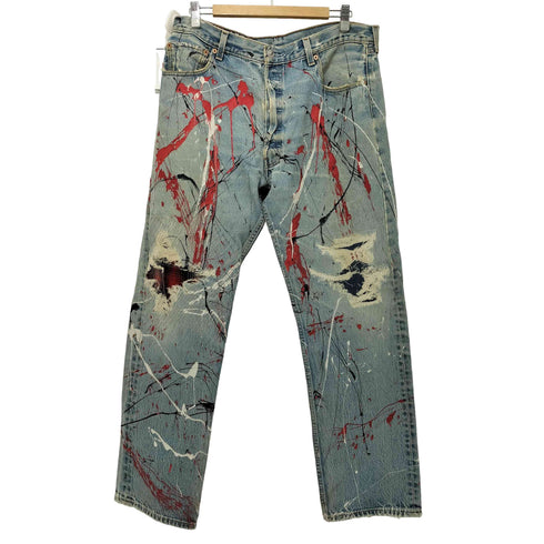 リーバイス Levis 2001年3月製造 ボタン裏190 JUNKYAD JEANS ペイント 膝タタキ リメイク 501xx デニム パンツ メンズ W38 L32