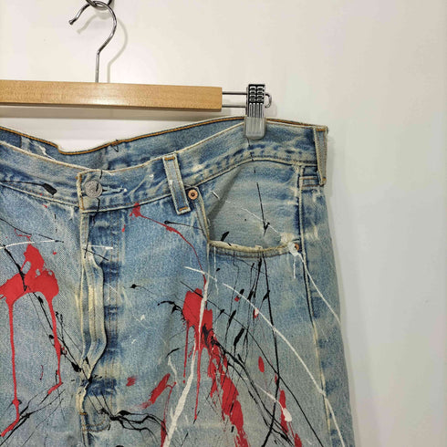 リーバイス Levis 2001年3月製造 ボタン裏190 JUNKYAD JEANS ペイント 膝タタキ リメイク 501xx デニム パンツ メンズ W38 L32