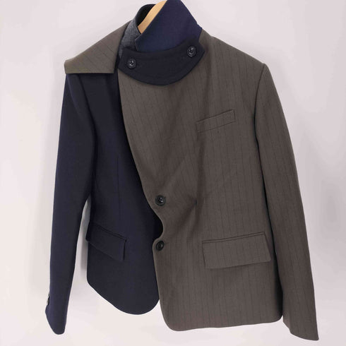 サカイ Sacai 24AW ウール ストライプ ドッキング シングル テーラード ジャケット チンストラップ付 メンズ 1