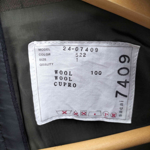 サカイ Sacai 24AW ウール ストライプ ドッキング シングル テーラード ジャケット チンストラップ付 メンズ 1