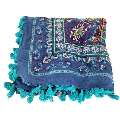 ERFURT コットン ペイズリー フリンジストール レディース