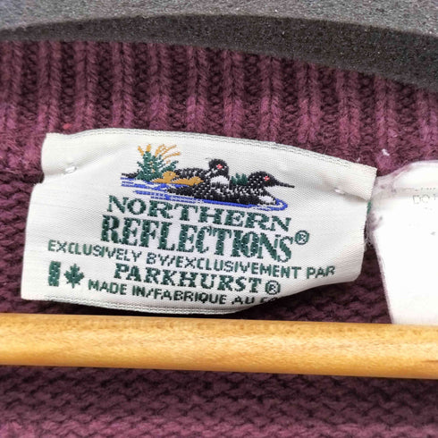 ノーザンリフレクションズ NORTHERN REFLECTIONS 90S カナダ製 刺繍 ランダム編み コットン ニット メンズ import:L