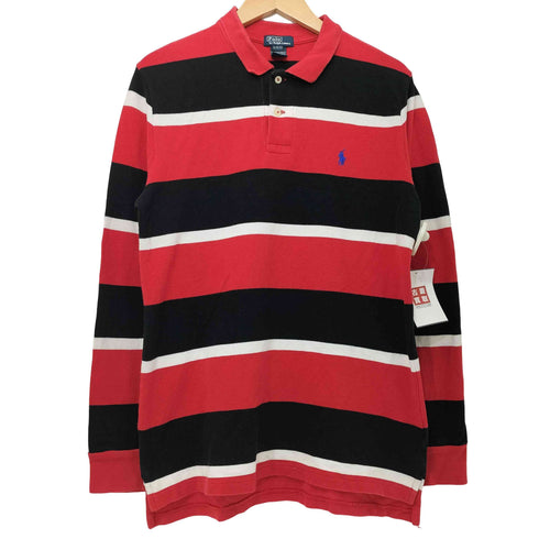 ポロバイラルフローレン Polo by RALPH LAUREN 90s ポニー刺繍 鹿の子 ボーダー L/S ポロシャツ メンズ import:XL
