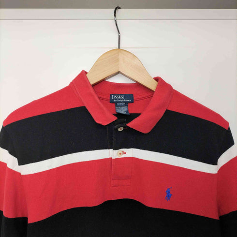 ポロバイラルフローレン Polo by RALPH LAUREN 90s ポニー刺繍 鹿の子 ボーダー L/S ポロシャツ メンズ import:XL