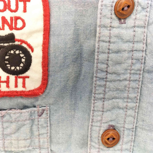 フェローズ PHERROWS 日本製 STORMYBLUE ワッペン 刺繍 S/S デニム シャツ メンズ JPN:S