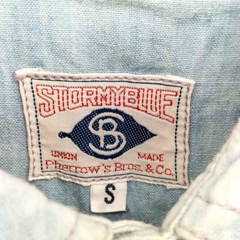 フェローズ PHERROWS 日本製 STORMYBLUE ワッペン 刺繍 S/S デニム シャツ メンズ JPN:S