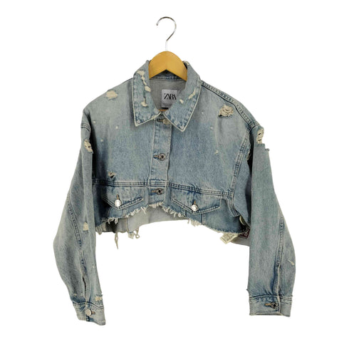 ザラ ZARA ダメージ加工 クロップド デニムジャケット レディース import:M