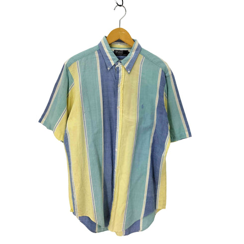 ポロバイラルフローレン Polo by RALPH LAUREN マルチストライプ ポニー刺繍 ボタンダウン 半袖シャツ メンズ L