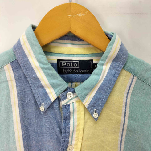 ポロバイラルフローレン Polo by RALPH LAUREN マルチストライプ ポニー刺繍 ボタンダウン 半袖シャツ メンズ L