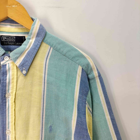 ポロバイラルフローレン Polo by RALPH LAUREN マルチストライプ ポニー刺繍 ボタンダウン 半袖シャツ メンズ L