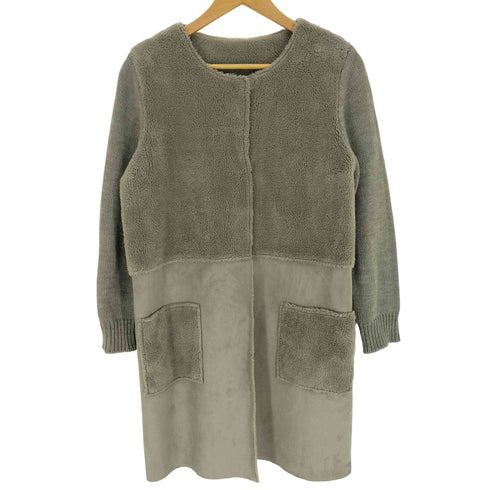 ノアジェ NOA-GE ニット切替 ノーカラー ボア コート レディース JPN:L