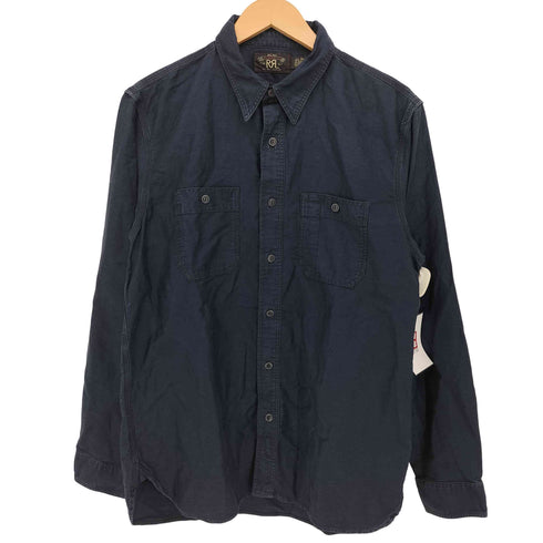 ダブルアールエルラルフローレン RRL RALPH LAUREN マチ付き インディゴ コットン リネン L/S ワーク シャツ メンズ import:M