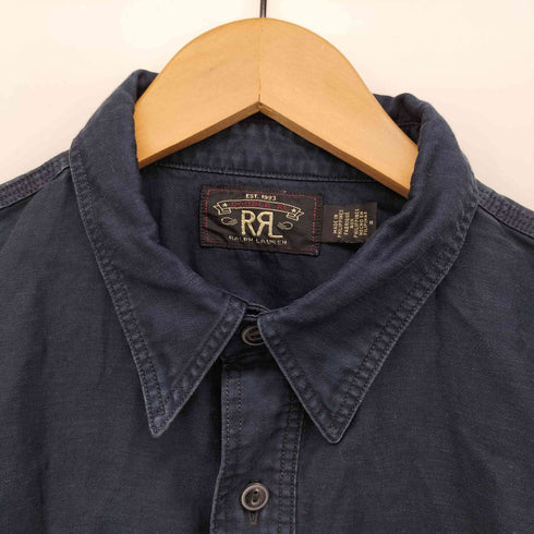 ダブルアールエルラルフローレン RRL RALPH LAUREN マチ付き インディゴ コットン リネン L/S ワーク シャツ メンズ import:M